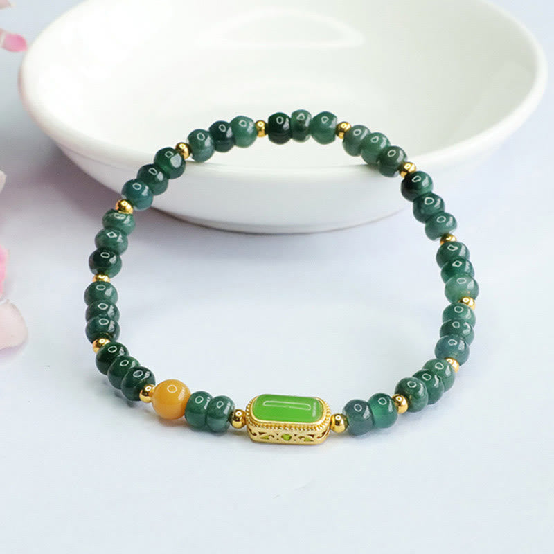 Pulsera de la suerte de Jade Verde Natural y Topacio de Buddha Stones