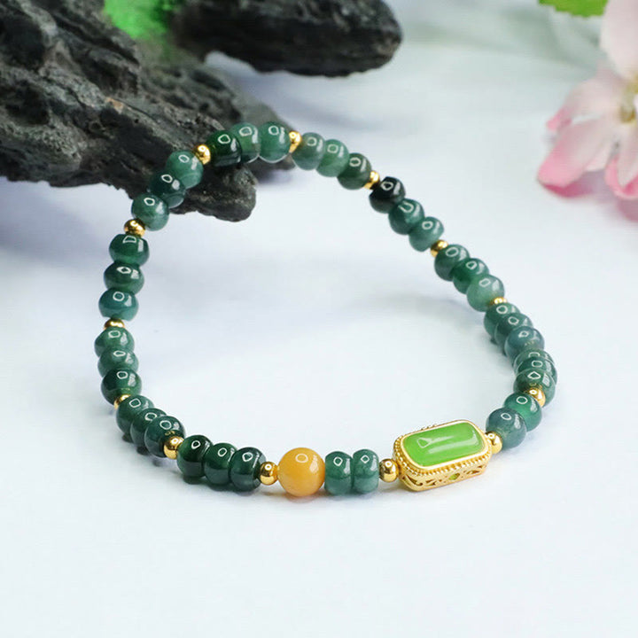Pulsera de la suerte de Jade Verde Natural y Topacio de Buddha Stones