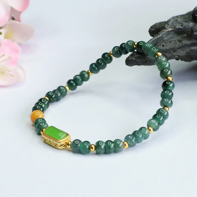 Pulsera de la suerte de Jade Verde Natural y Topacio de Buddha Stones
