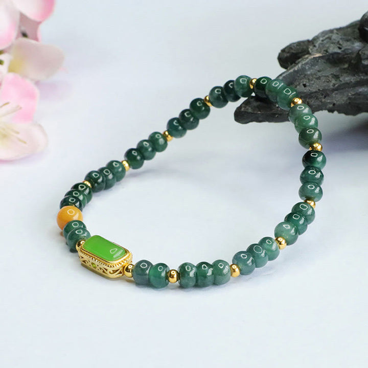 Pulsera de la suerte de Jade Verde Natural y Topacio de Buddha Stones