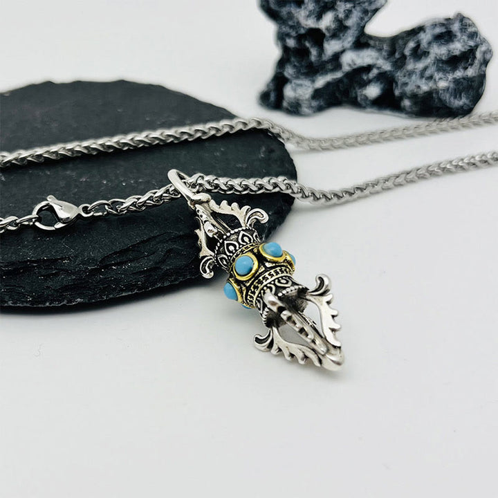 Buddha Stones Collar de Metal de la Suerte y Riqueza de Cobre con Patrón de Vajra Dorje del Tíbet