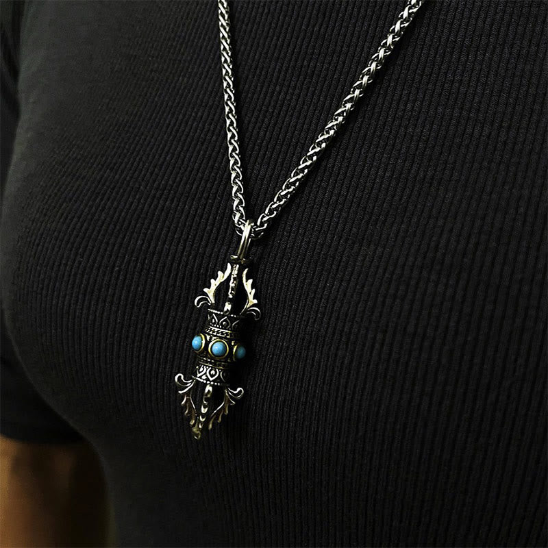 Buddha Stones Collar de Metal de la Suerte y Riqueza de Cobre con Patrón de Vajra Dorje del Tíbet