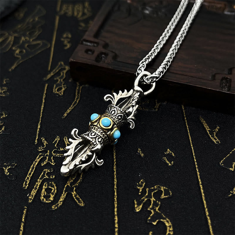 Buddha Stones Collar de Metal de la Suerte y Riqueza de Cobre con Patrón de Vajra Dorje del Tíbet