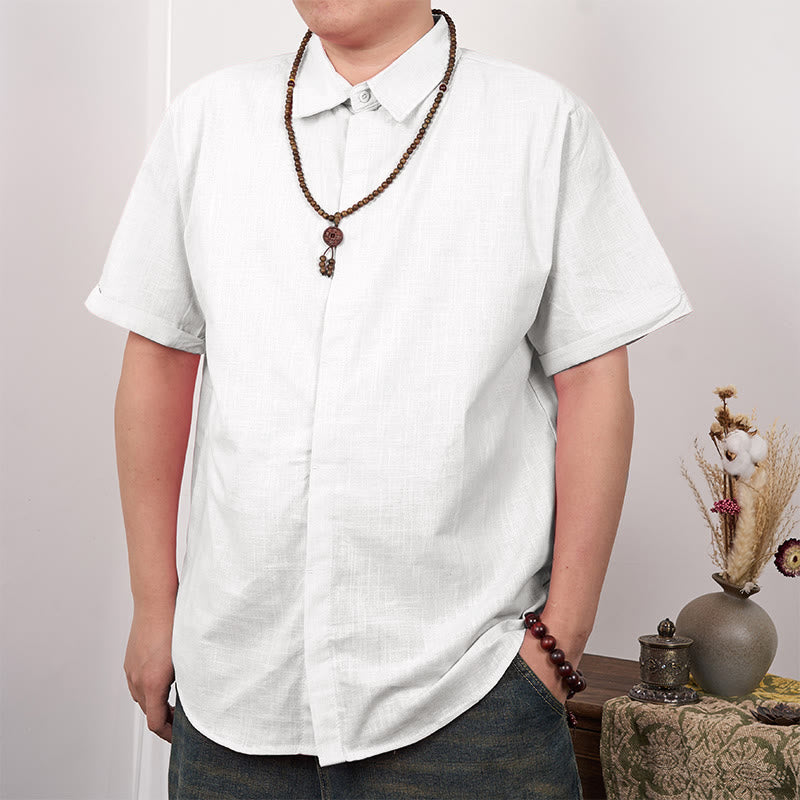 Buddha Stones Camisa casual de lino y algodón con botones de manga corta para hombre - Blanco - US/UK/AU44,EU54 (3XL) - image 1