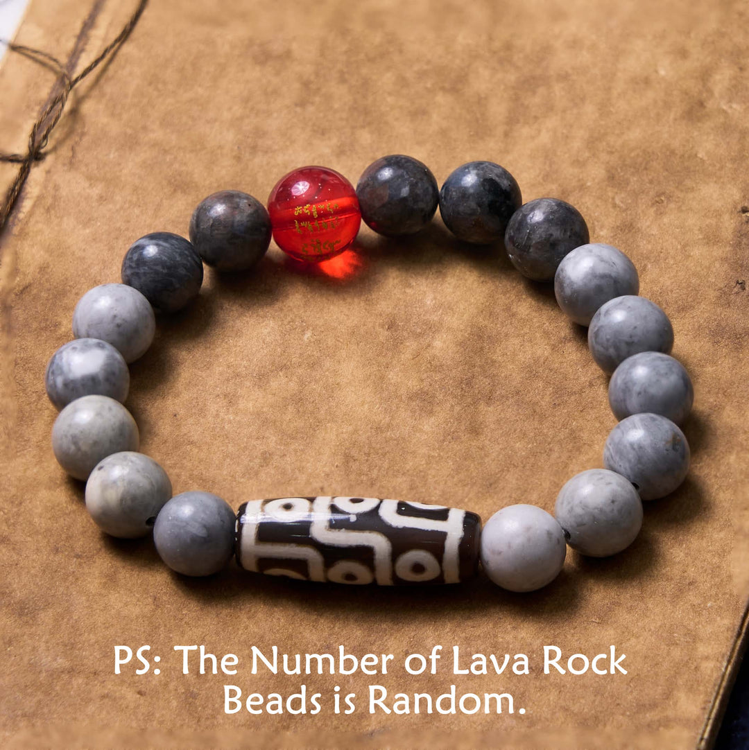 Pulsera positiva de jaspe Picasso con cuentas Dzi tibetanas de nueve ojos con Buddha Stones