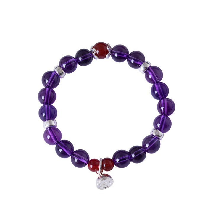 Buddha Stones Pulsera de plata de ley 925 con amatista natural y ágata roja positiva con loto