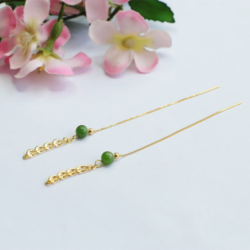 Buddha Stones Pendientes colgantes de cola de fénix de la suerte con abalorio de jade natural Hetian cian en plata de ley 925