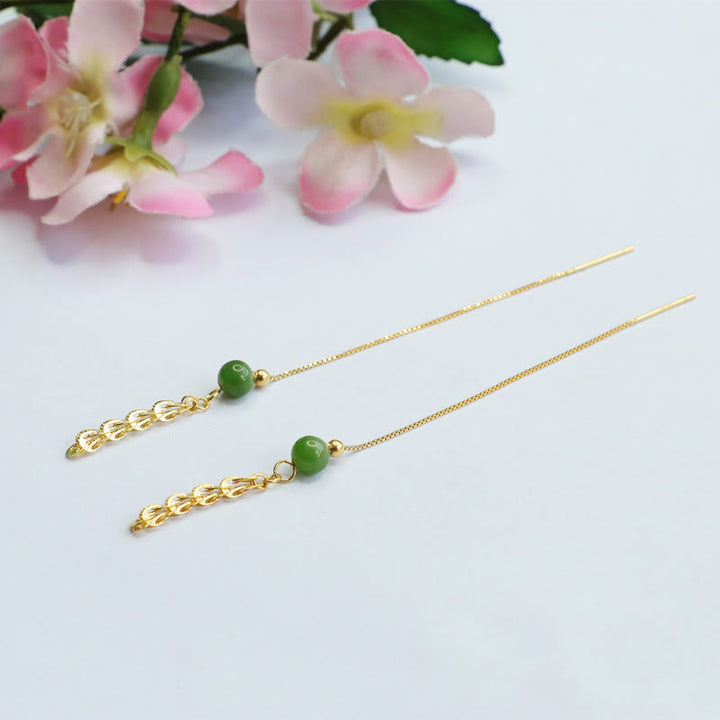 Buddha Stones Pendientes colgantes de cola de fénix de la suerte con abalorio de jade natural Hetian cian en plata de ley 925