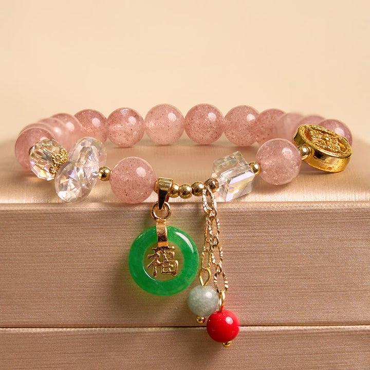 Buddha Stones Atraer amor y protección Pulsera rosa Paquete