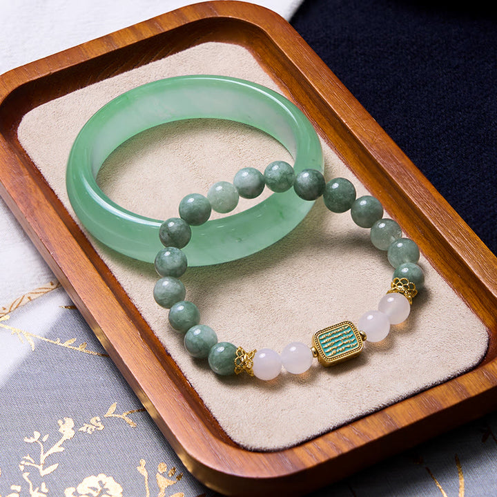 Buddha Stones Promueven Nuevos Comienzos Pulsera de Jade Verde Menta Paquete