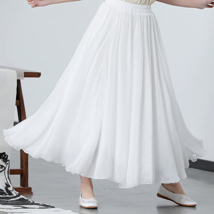 Juego de Ropa Zen para Mujeres de Buddha Stones: Vestido Cheongsam de Flores de Peonía de Chiffón de Largo Midi 2 Piezas - Falda - 2XL(apto para US6; UK/AU10; UE38) - image 6