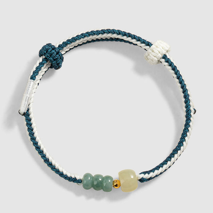 Pulsera de cuerda trenzada de abundancia de cuentas de jade hetiano de plata de ley 925 con Buddha Stones