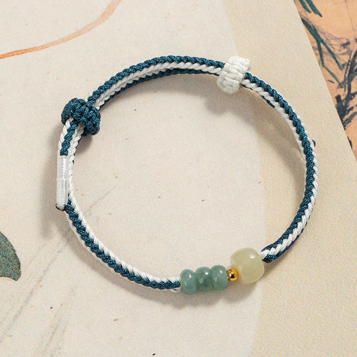 Pulsera de cuerda trenzada de abundancia de cuentas de jade hetiano de plata de ley 925 con Buddha Stones
