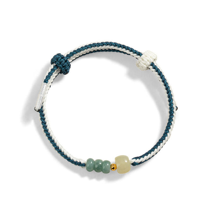 Pulsera de cuerda trenzada de abundancia de cuentas de jade hetiano de plata de ley 925 con Buddha Stones