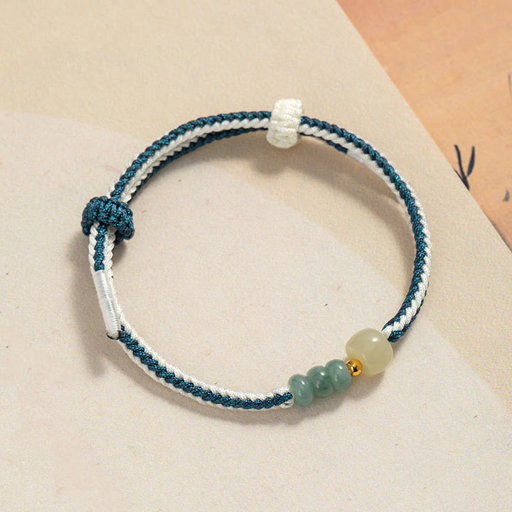Pulsera de cuerda trenzada de abundancia de cuentas de jade hetiano de plata de ley 925 con Buddha Stones