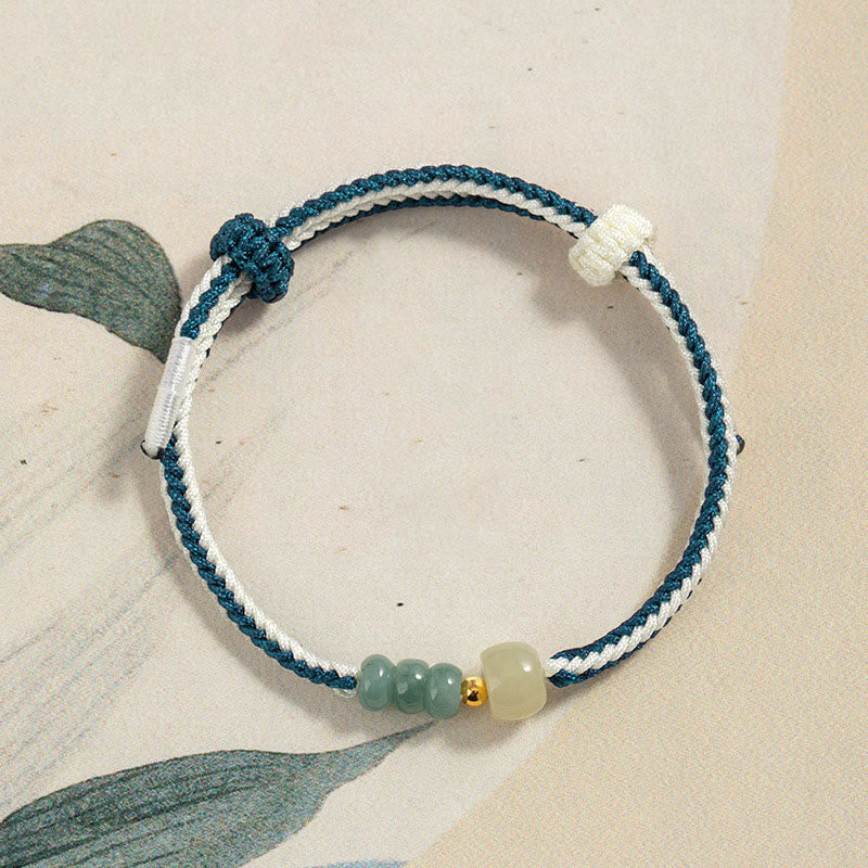 Pulsera de cuerda trenzada de abundancia de cuentas de jade hetiano de plata de ley 925 con Buddha Stones