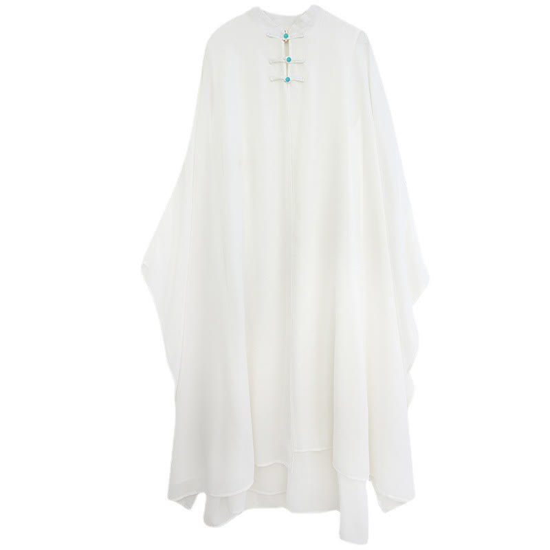 Conjunto Zen para Mujer de 2 Piezas con Vestido Midi de Manga Larga con Botones de Rana y Pantalones Amplios de Chifón Buddha Stones