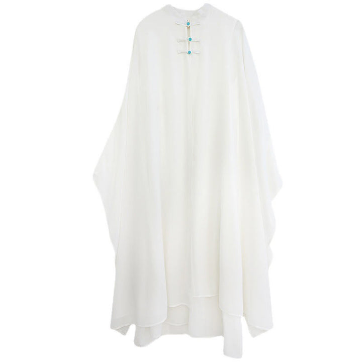 Conjunto Zen para Mujer de 2 Piezas con Vestido Midi de Manga Larga con Botones de Rana y Pantalones Amplios de Chifón Buddha Stones