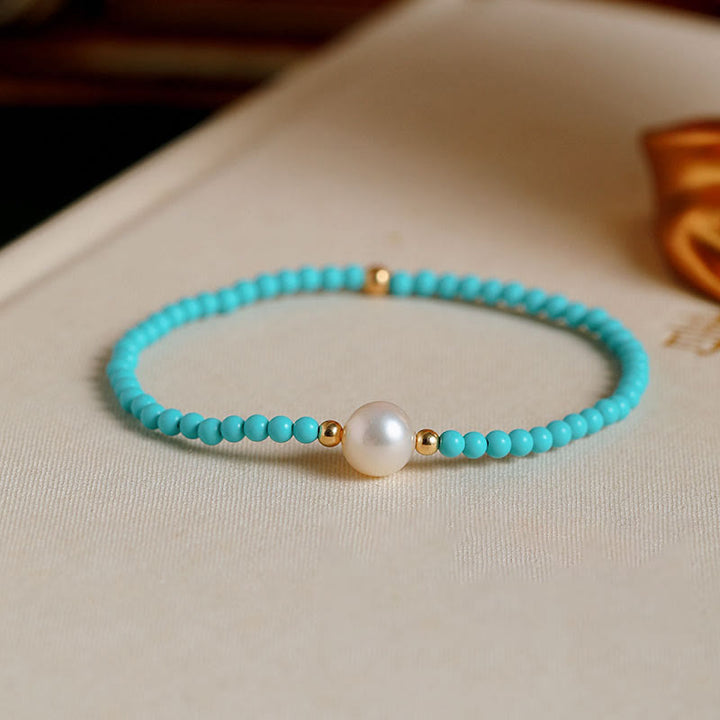 Pulsera de protección de pequeñas cuentas de piedras de Buda con turquesa, ágata roja y perla