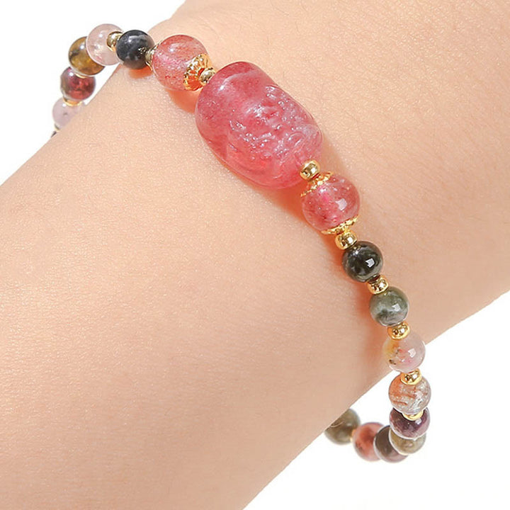 Buddha Stones Pulsera de Curación con Piedra de Luna Cuarzo Fresa Turmalina PiXiu