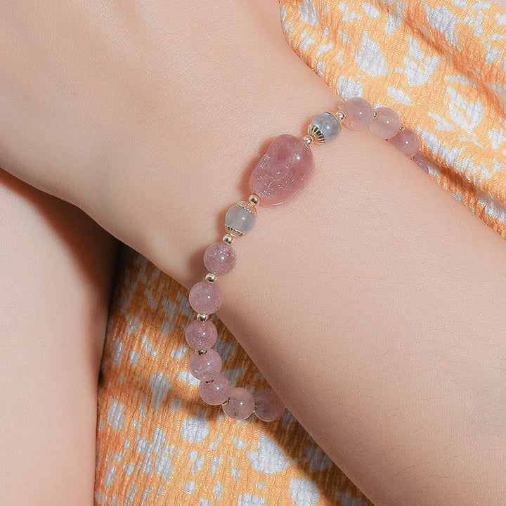 Buddha Stones Pulsera de Curación con Piedra de Luna Cuarzo Fresa Turmalina PiXiu