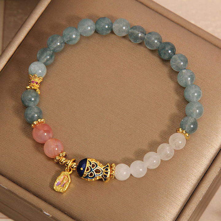 Buddha Stones Jade Yanyuan Ágata Jade Blanco Pez Koi Amuleto de Escritura Pulsera de la Suerte