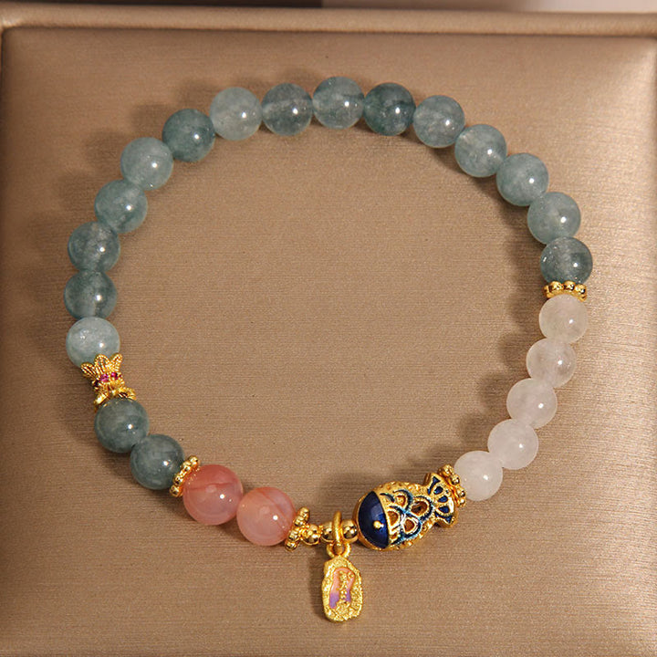 Buddha Stones Jade Yanyuan Ágata Jade Blanco Pez Koi Amuleto de Escritura Pulsera de la Suerte
