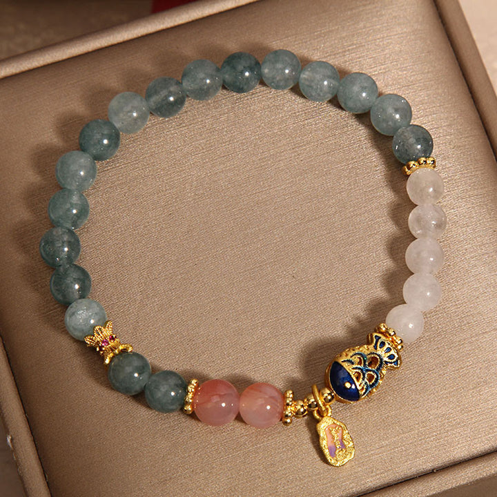 Buddha Stones Jade Yanyuan Ágata Jade Blanco Pez Koi Amuleto de Escritura Pulsera de la Suerte