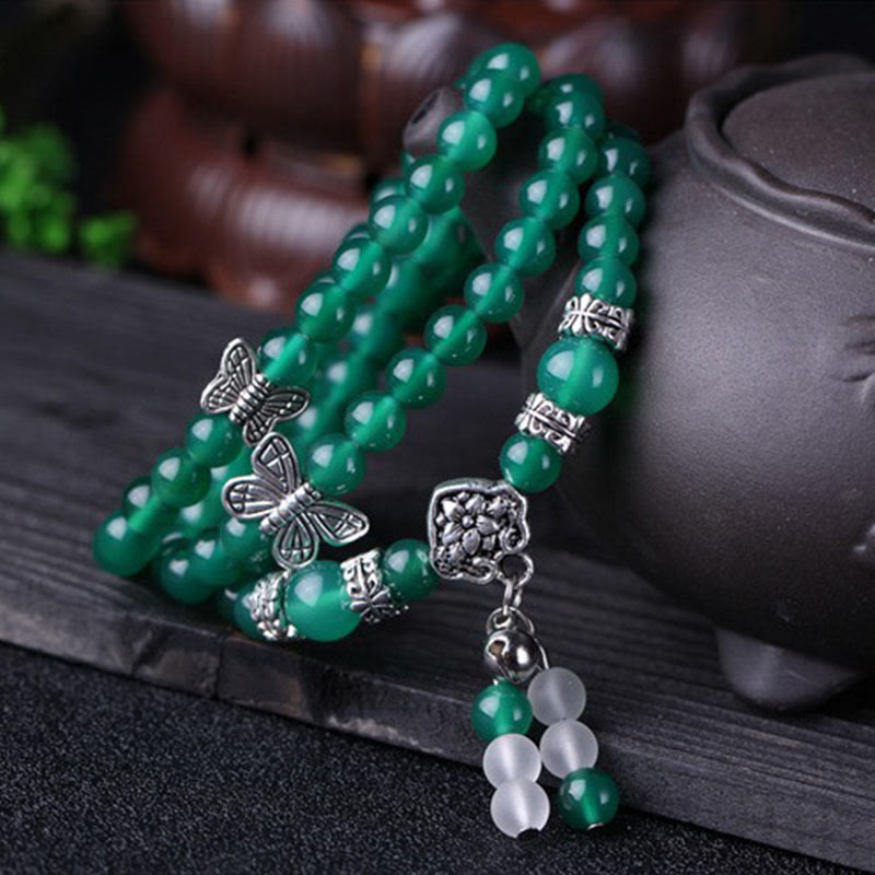 Buddha Stones Pulsera de Soporte de Mariposa de Ágata Verde Natural