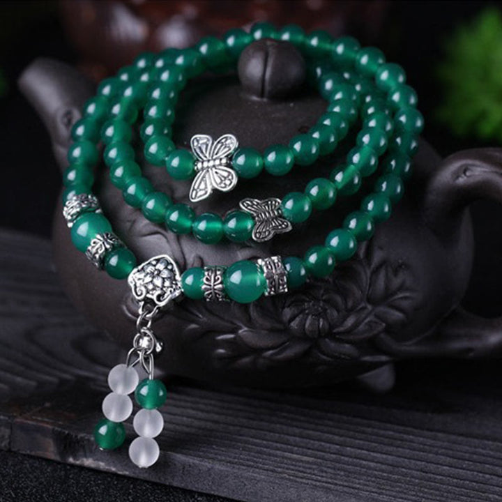 Buddha Stones Pulsera de Soporte de Mariposa de Ágata Verde Natural