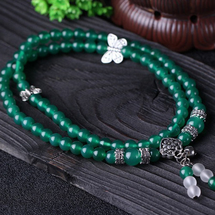 Buddha Stones Pulsera de Soporte de Mariposa de Ágata Verde Natural