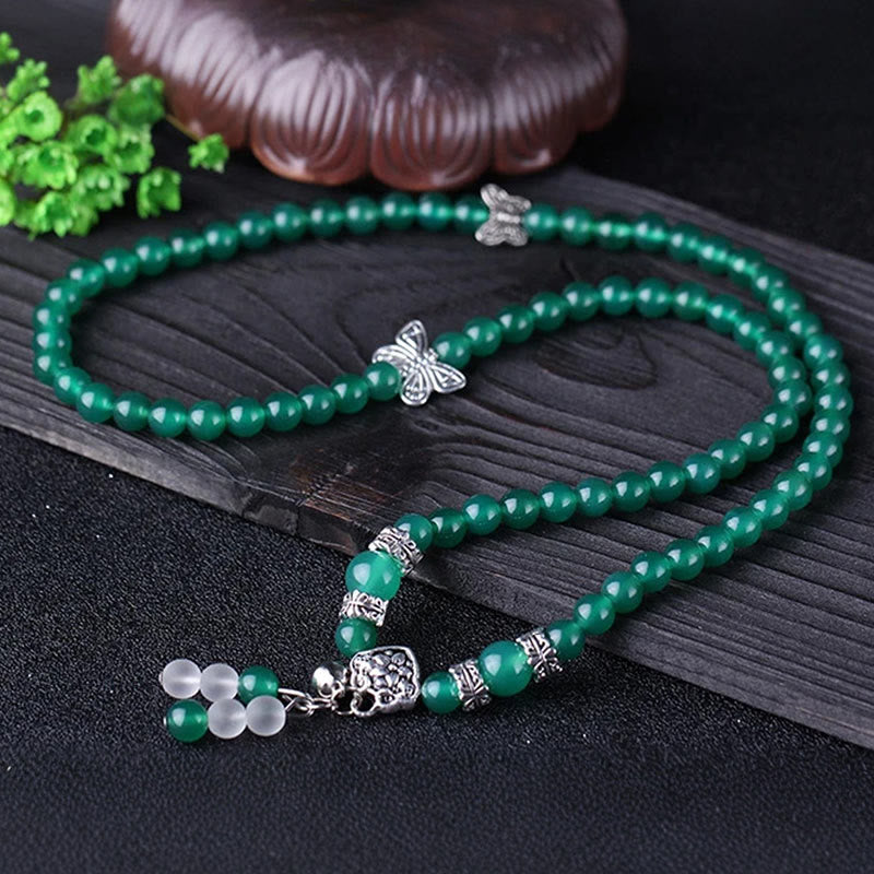 Buddha Stones Pulsera de Soporte de Mariposa de Ágata Verde Natural