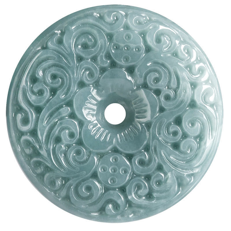 Colgante de collar de abundancia con broche de paz tallado en flor de jade verde de Buddha Stones