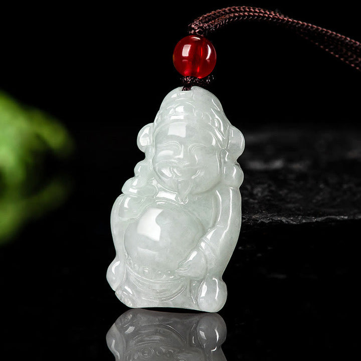 Buddha Stones Colgante de Collar de Jade Natural Chino Dios de la Riqueza Caishen Ingot de la Suerte