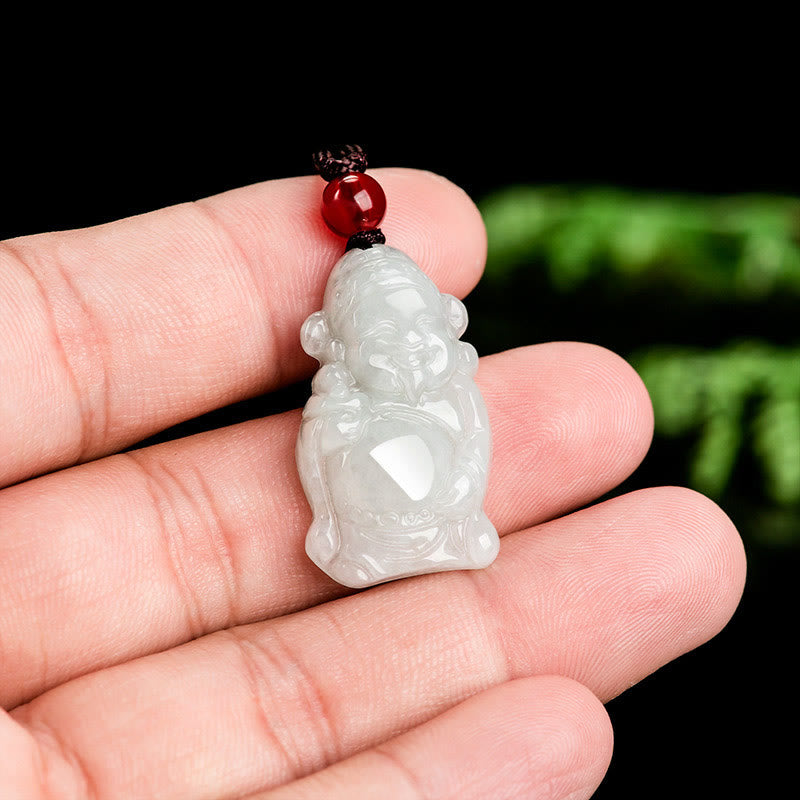 Buddha Stones Colgante de Collar de Jade Natural Chino Dios de la Riqueza Caishen Ingot de la Suerte