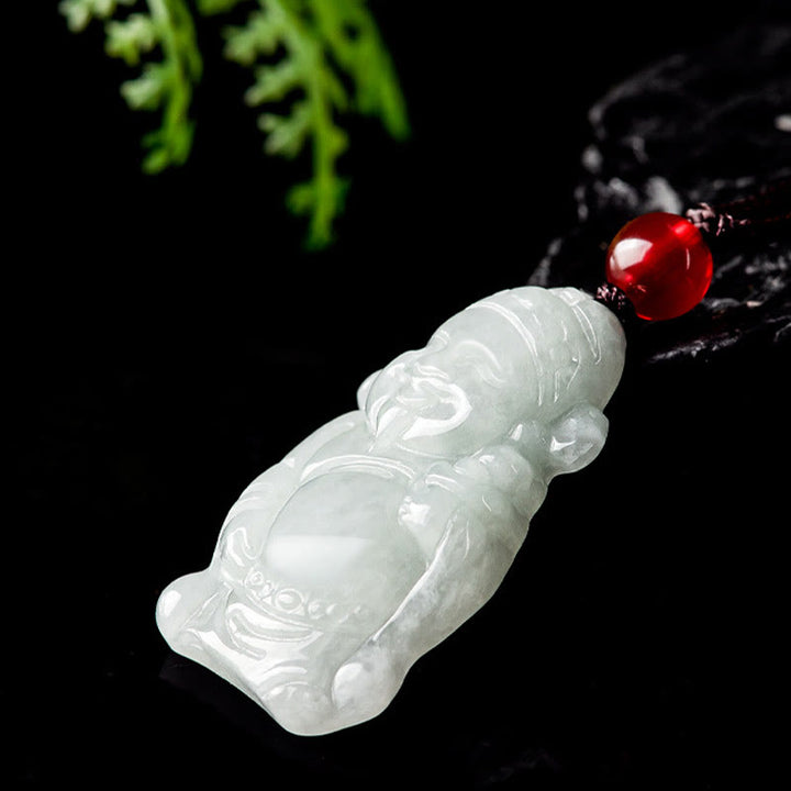 Buddha Stones Colgante de Collar de Jade Natural Chino Dios de la Riqueza Caishen Ingot de la Suerte