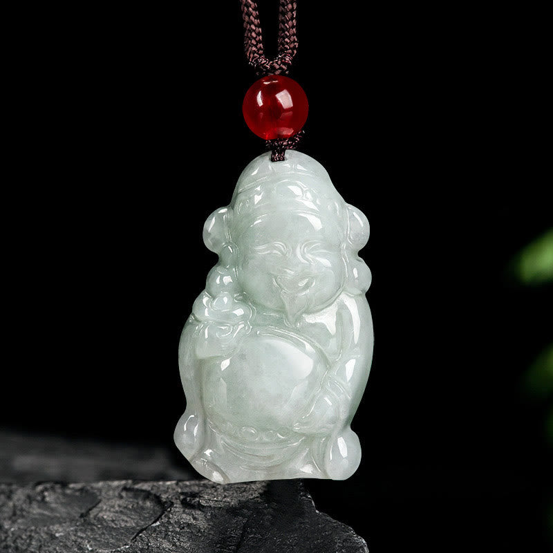 Buddha Stones Colgante de Collar de Jade Natural Chino Dios de la Riqueza Caishen Ingot de la Suerte