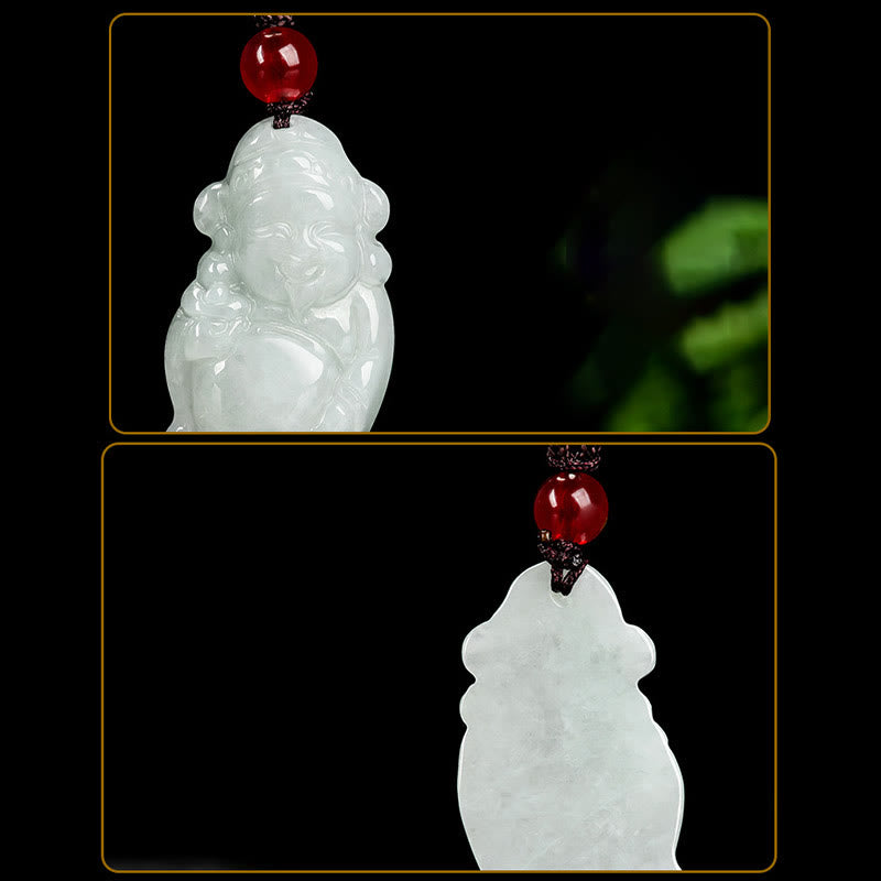 Buddha Stones Colgante de Collar de Jade Natural Chino Dios de la Riqueza Caishen Ingot de la Suerte