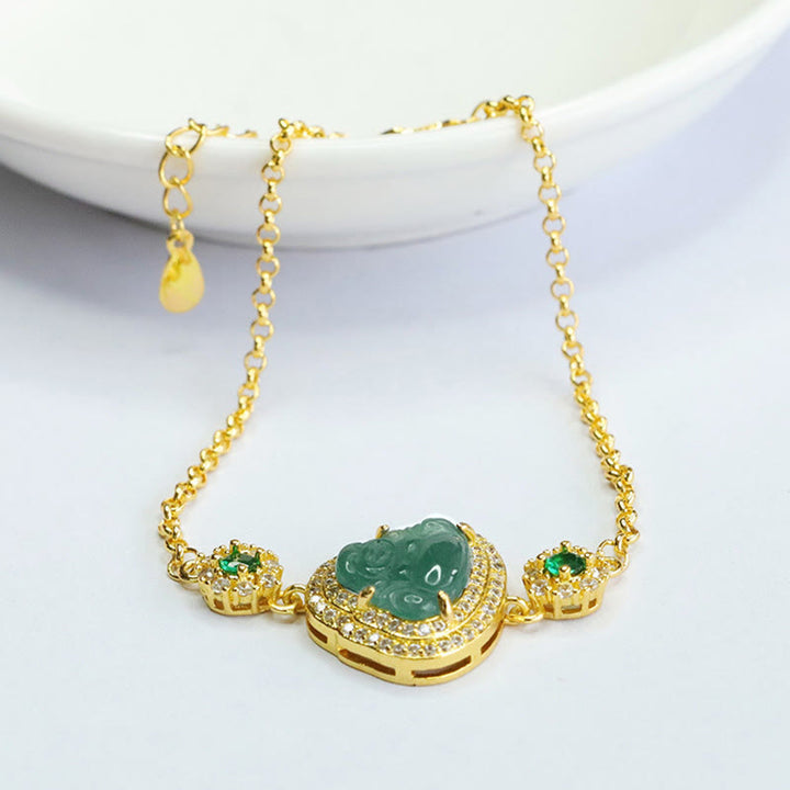 Pulseras con Cadenas de Buddha Stones Buda Riente de Jade Verde y Circonio de la Suerte