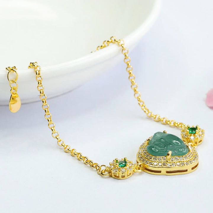 Pulseras con Cadenas de Buddha Stones Buda Riente de Jade Verde y Circonio de la Suerte