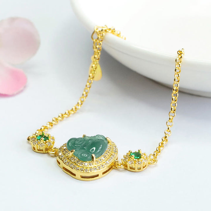 Pulseras con Cadenas de Buddha Stones Buda Riente de Jade Verde y Circonio de la Suerte