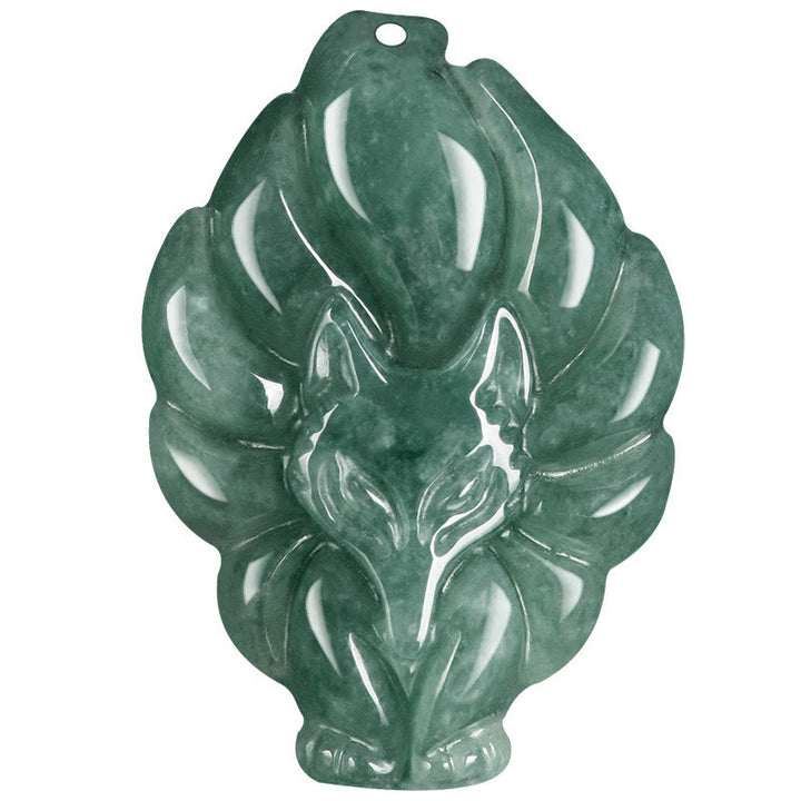 Colgante de la suerte con zorro de nueve colas en jade verde natural de Buddha Stones