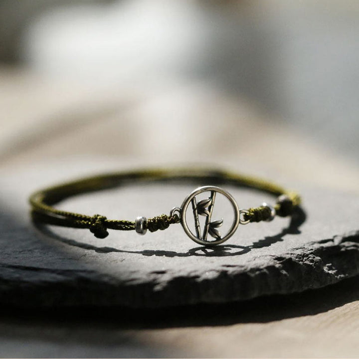 Buddha Stones Pulsera de Cuerda de Suerte de Bambú de Plata Esterlina 925