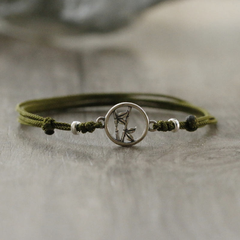 Buddha Stones Pulsera de Cuerda de Suerte de Bambú de Plata Esterlina 925