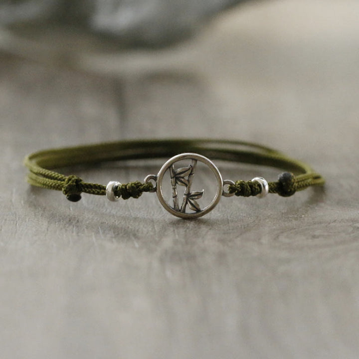 Buddha Stones Pulsera de Cuerda de Suerte de Bambú de Plata Esterlina 925