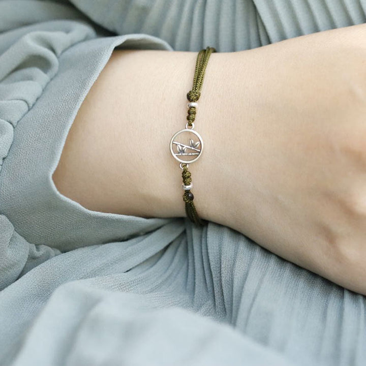 Buddha Stones Pulsera de Cuerda de Suerte de Bambú de Plata Esterlina 925