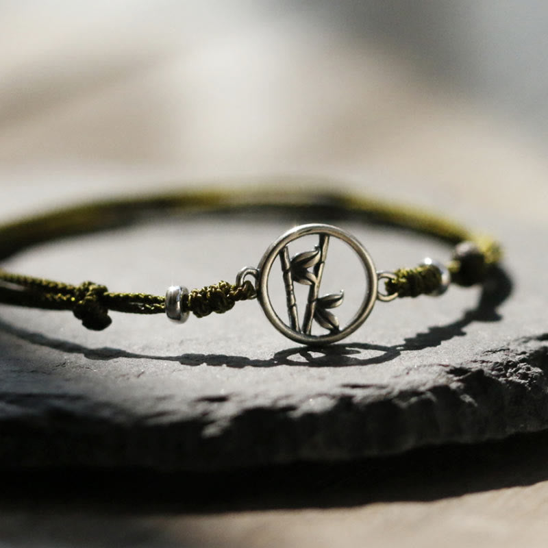 Buddha Stones Pulsera de Cuerda de Suerte de Bambú de Plata Esterlina 925