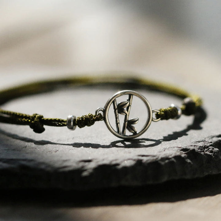 Buddha Stones Pulsera de Cuerda de Suerte de Bambú de Plata Esterlina 925