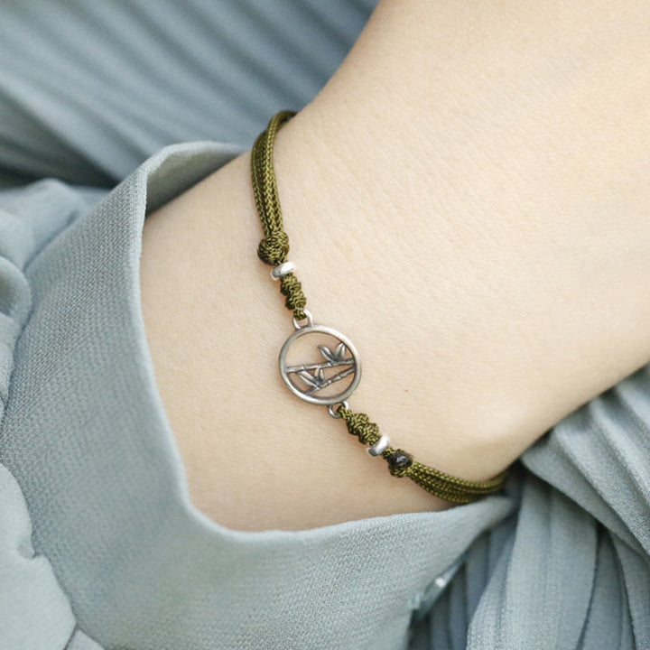 Buddha Stones Pulsera de Cuerda de Suerte de Bambú de Plata Esterlina 925