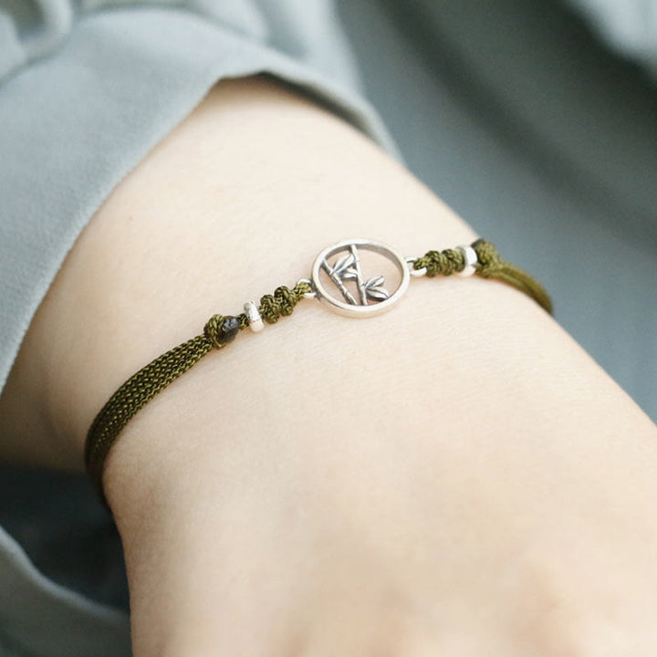Buddha Stones Pulsera de Cuerda de Suerte de Bambú de Plata Esterlina 925